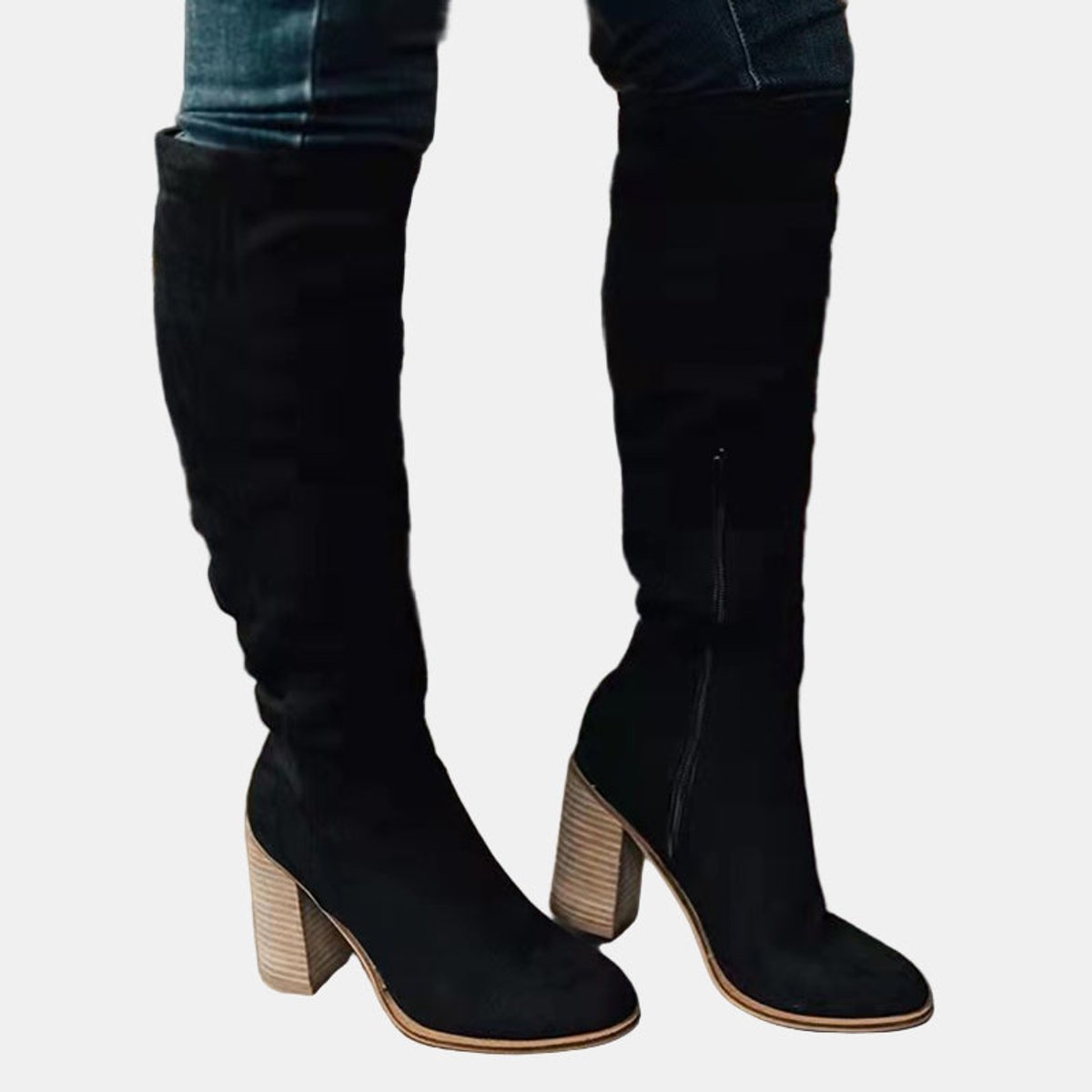 Dámské kotníkové boty na podpatku s blokovým podpatkem, elegantní nadkolenní silueta, 6