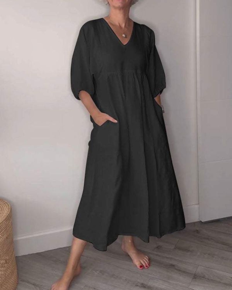 Dámské lněné letní šaty s volným střihem, vzdušný a elegantní styl v přírodní bar 1
