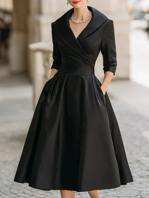 Dámské šaty na svatbu s V-výstřihem a tříčtvrtečními rukávy, elegant 0