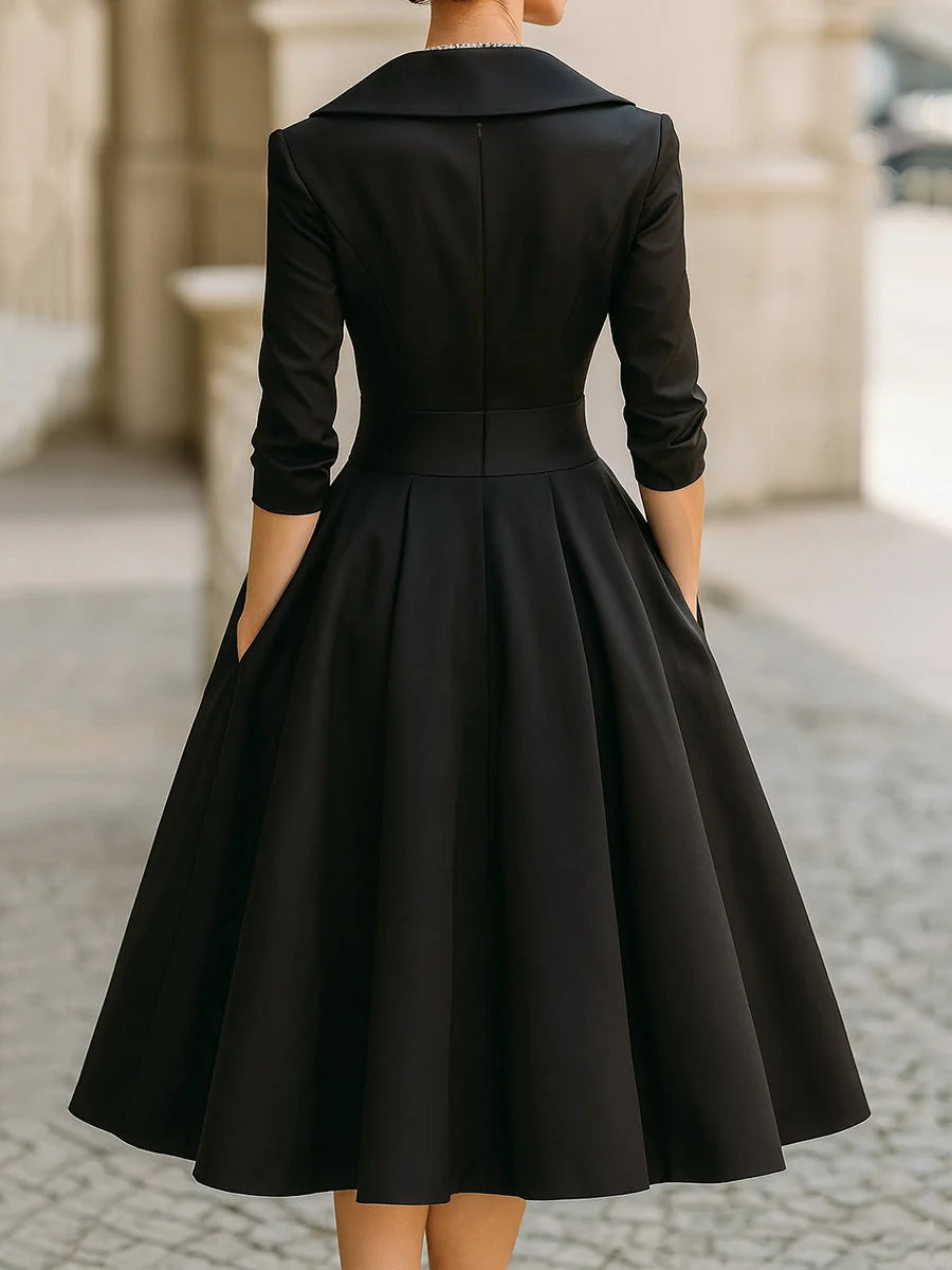 Dámské šaty na svatbu s V-výstřihem a tříčtvrtečními rukávy, elegant 1