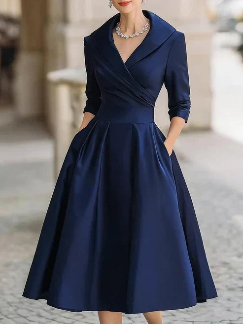 Dámské šaty na svatbu s V-výstřihem a tříčtvrtečními rukávy, elegant 2