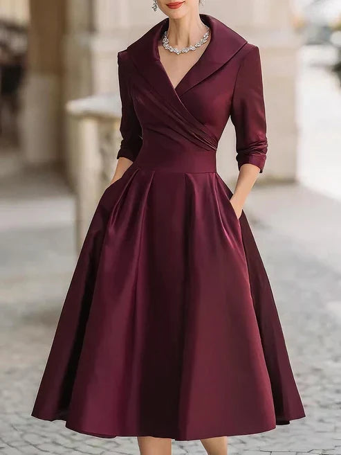 Dámské šaty na svatbu s V-výstřihem a tříčtvrtečními rukávy, elegant 3