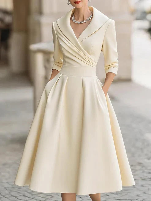 Dámské šaty na svatbu s V-výstřihem a tříčtvrtečními rukávy, elegant 4