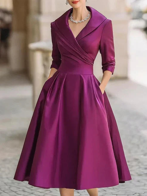 Dámské šaty na svatbu s V-výstřihem a tříčtvrtečními rukávy, elegant 5