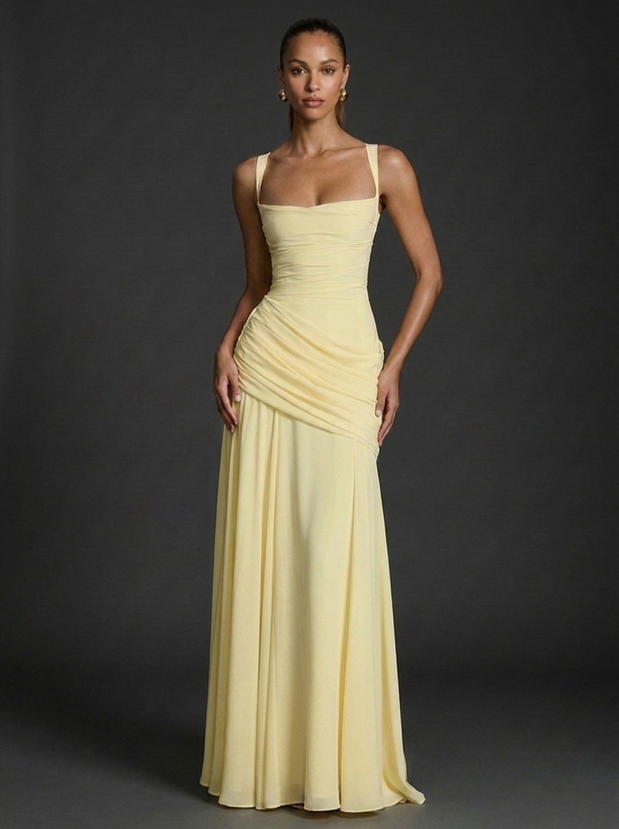 Dámské volánkové maxi šaty s hranatým výstřihem – elegantní svatební outfit 0