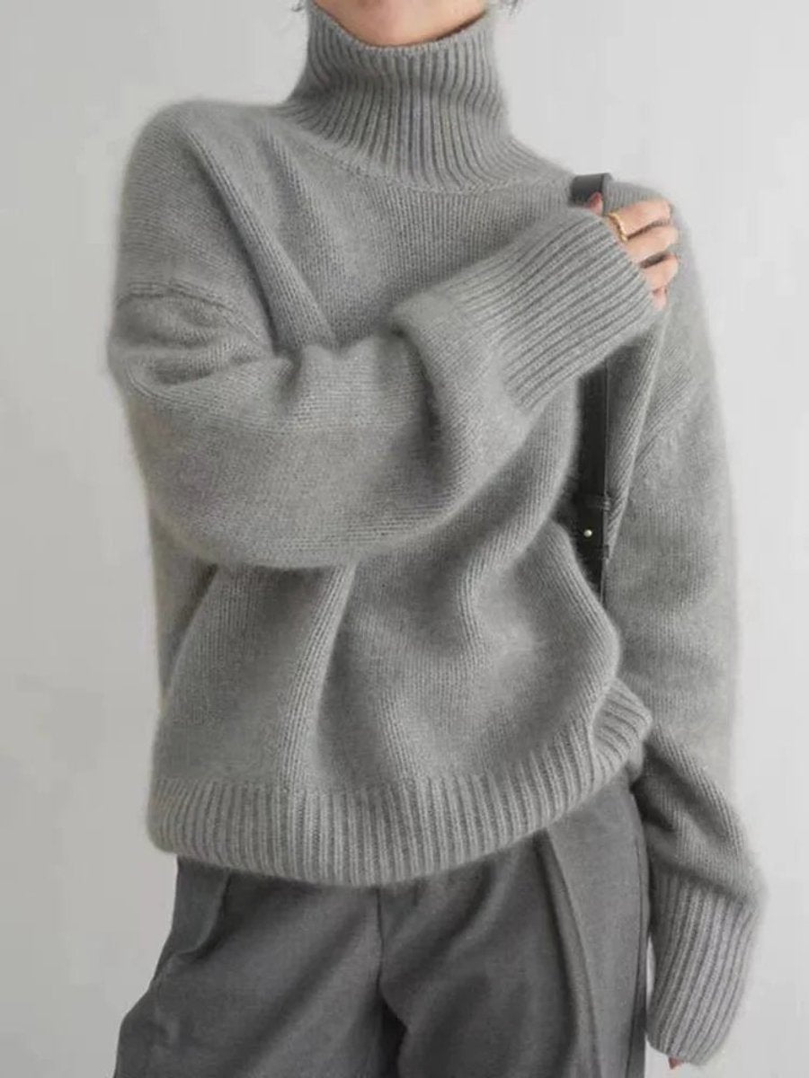 Dámský kašmírový svetr s rolákem a žebrovanými manžetami, oversized design v heb 2