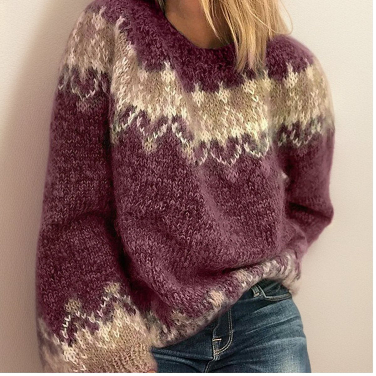 Dámský svetr Fair Isle Jacquard s uvolněným střihem, vyrobený z měkké pleten 1