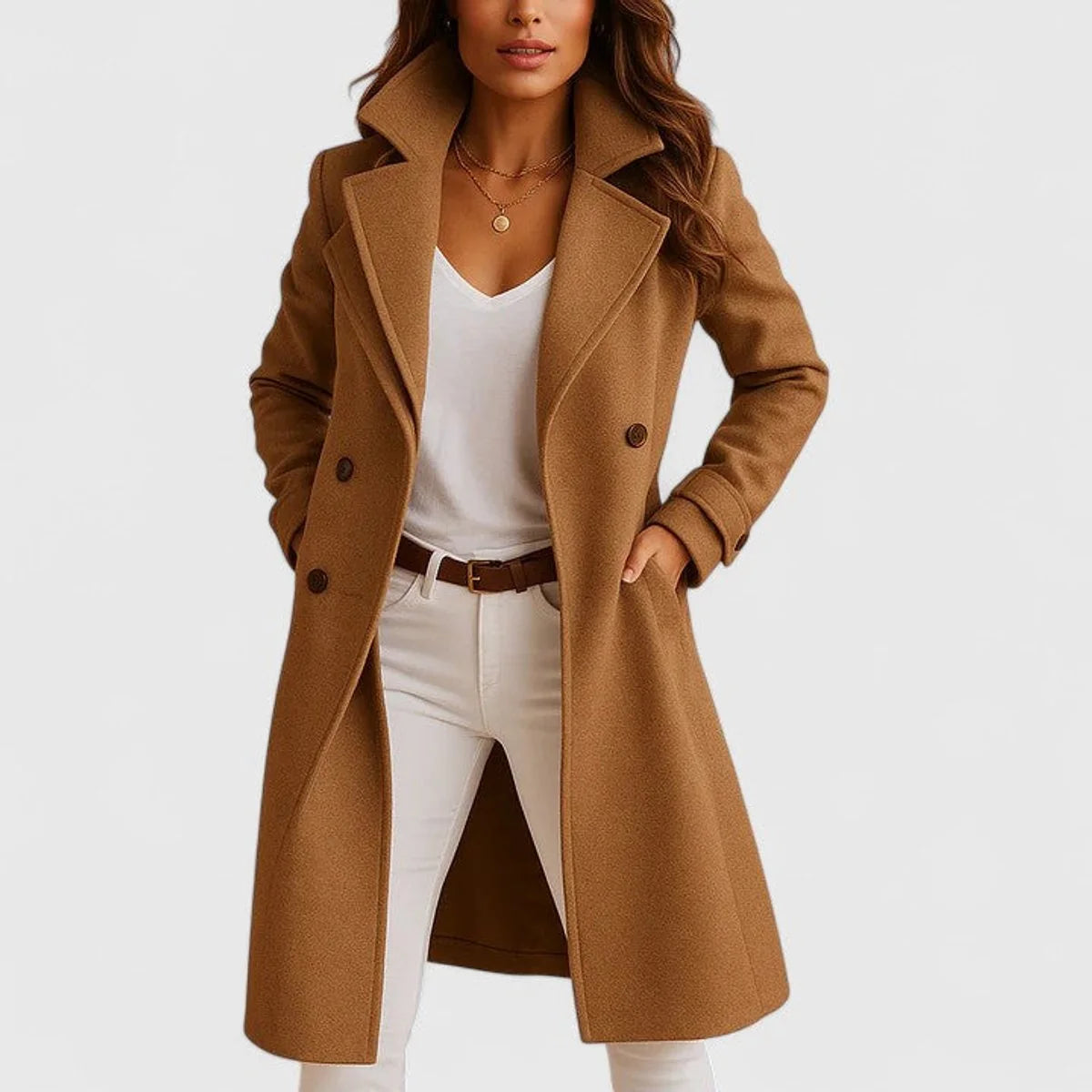 Dámský zimní kabát s vroubkovanou klopou a knoflíky, dlouhý elegantní design ide 2