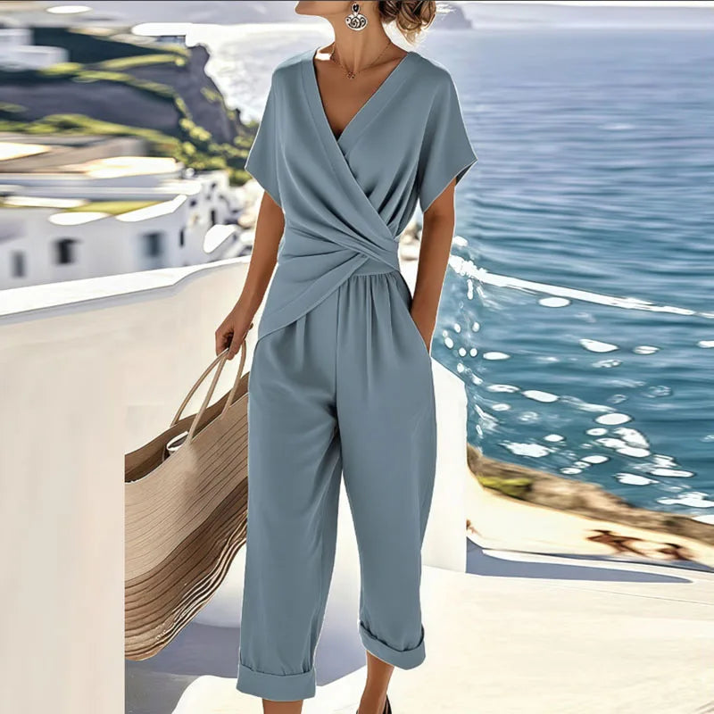 Dámský dvoudílný outfit s twist-front střihem – měkká tkanina, volný střih pro ležérní i elegantní příležitosti 2