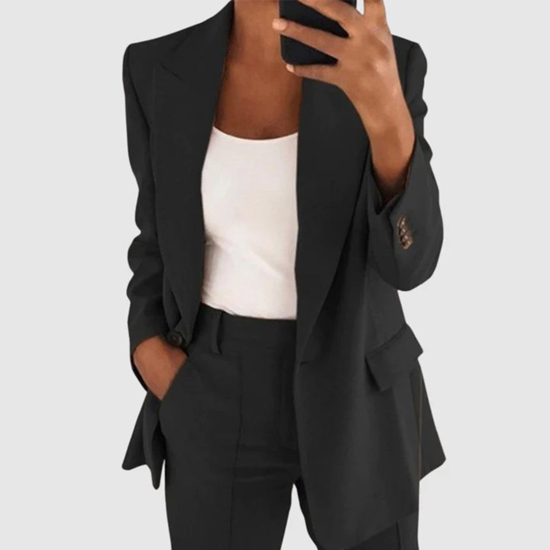 Dámský kostýmní set se sakem a kalhotami – elegantní dvoudílný outfit pro formální i neformální příležitosti 0