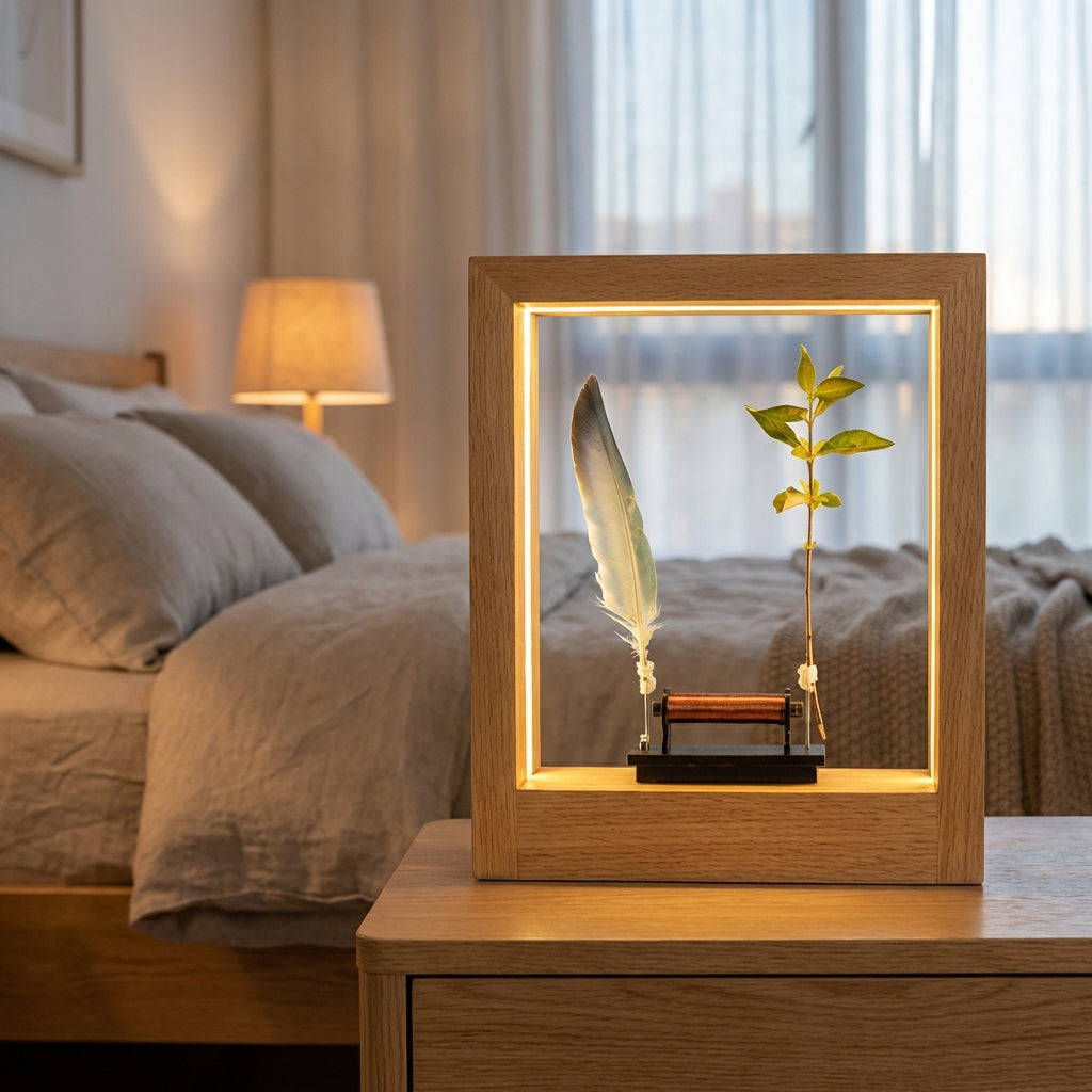 Dekorativní LED lampa s efektem peří v minimalistickém designu – na stůl nebo na zeď 1