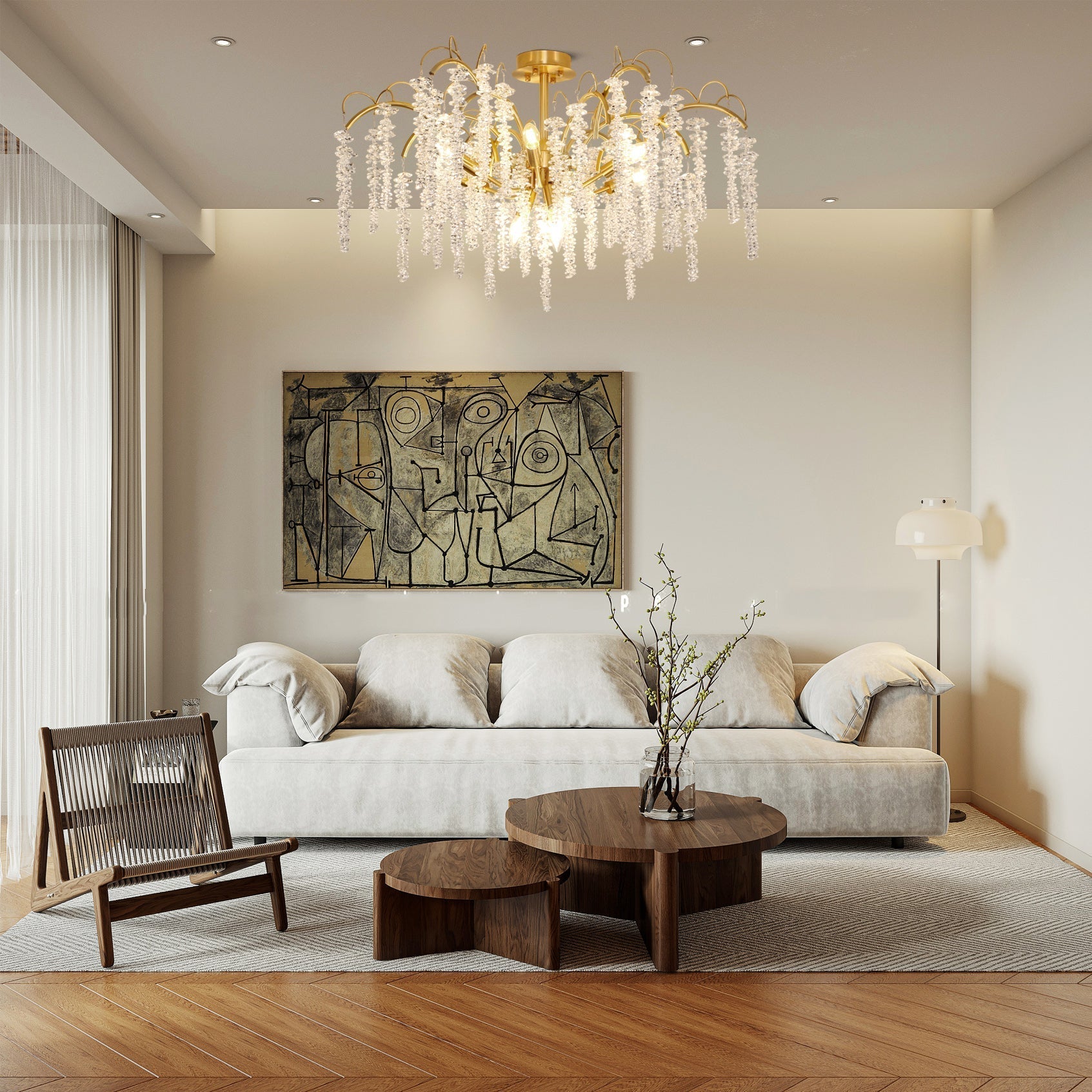 Designová stropní lampa s přírodní strukturou a jemným světlem 0