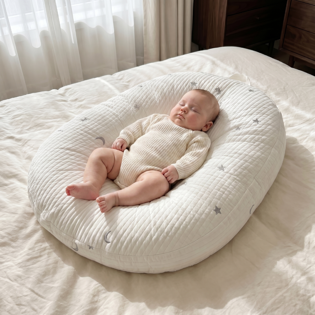 Dětské lehátko s ergonomickou oporou a prodyšnou bavlněnou tkaninou – design Soft Nest 2