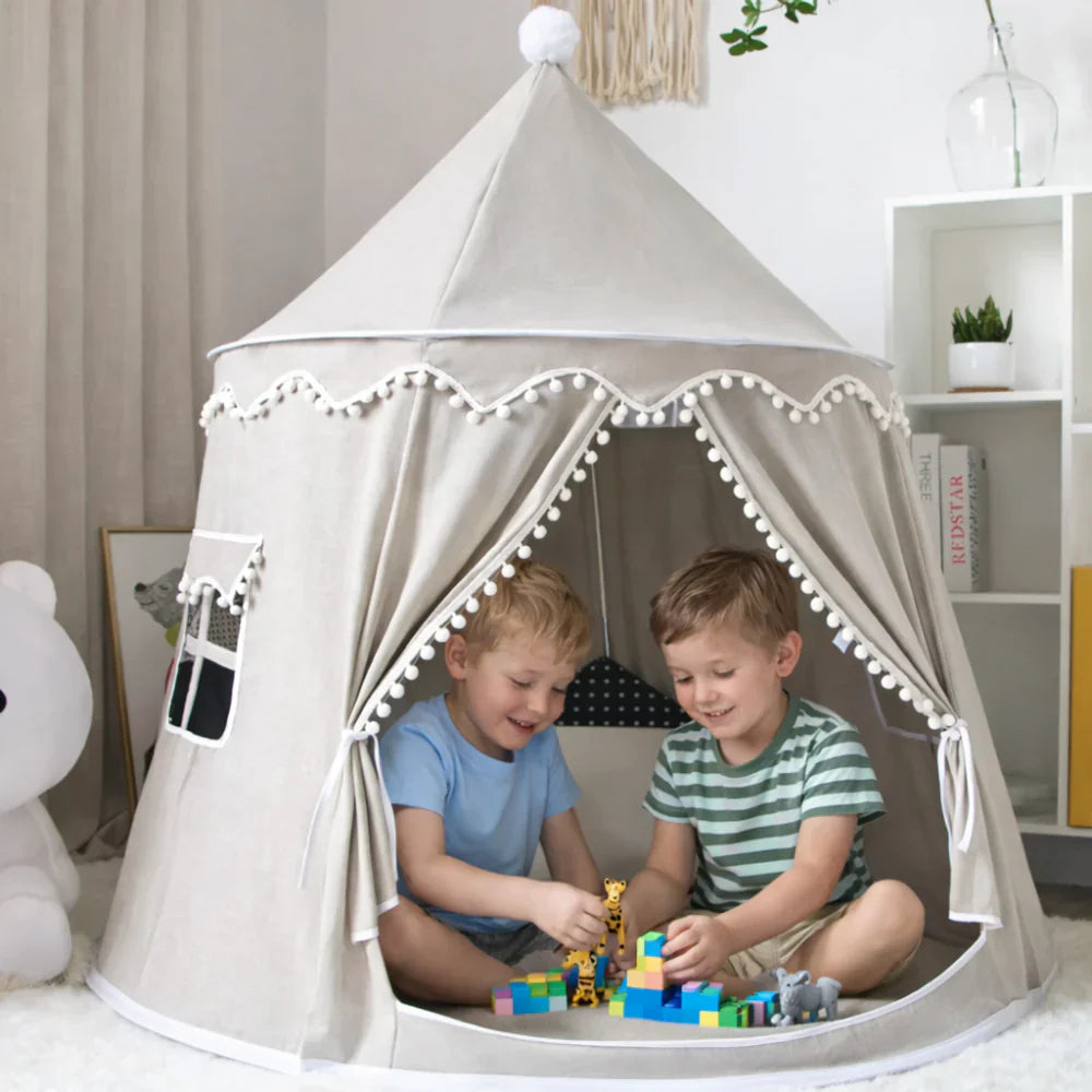 Dětské plátěné hrací týpí s masivními borovicovými tyčemi – neutrální design pro vnitřní i venkovní použití 3