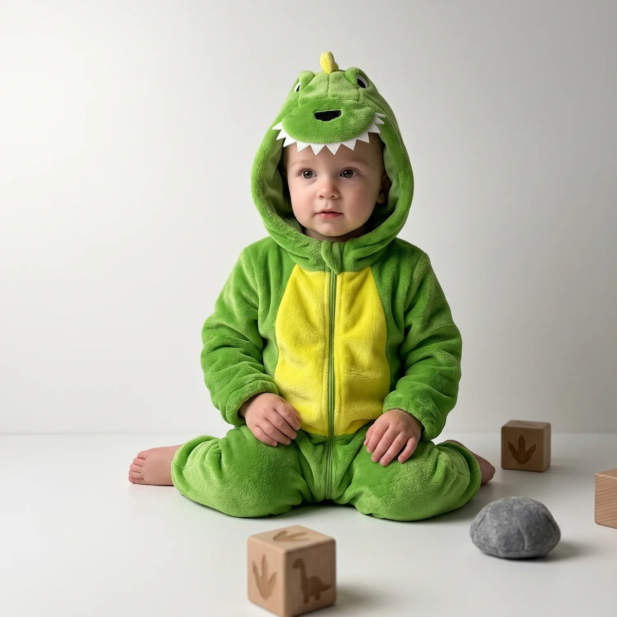 Dětský flísový overal s dinosaurem, celopropínací zip, měkký flanelový fleece, ideální 0