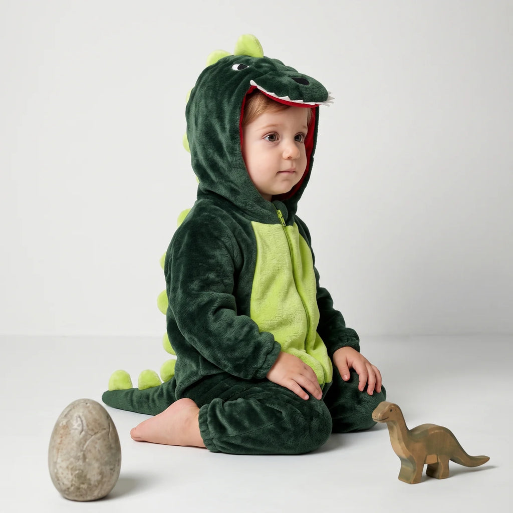Dětský flísový overal s dinosaurem, celopropínací zip, měkký flanelový fleece, ideální 3