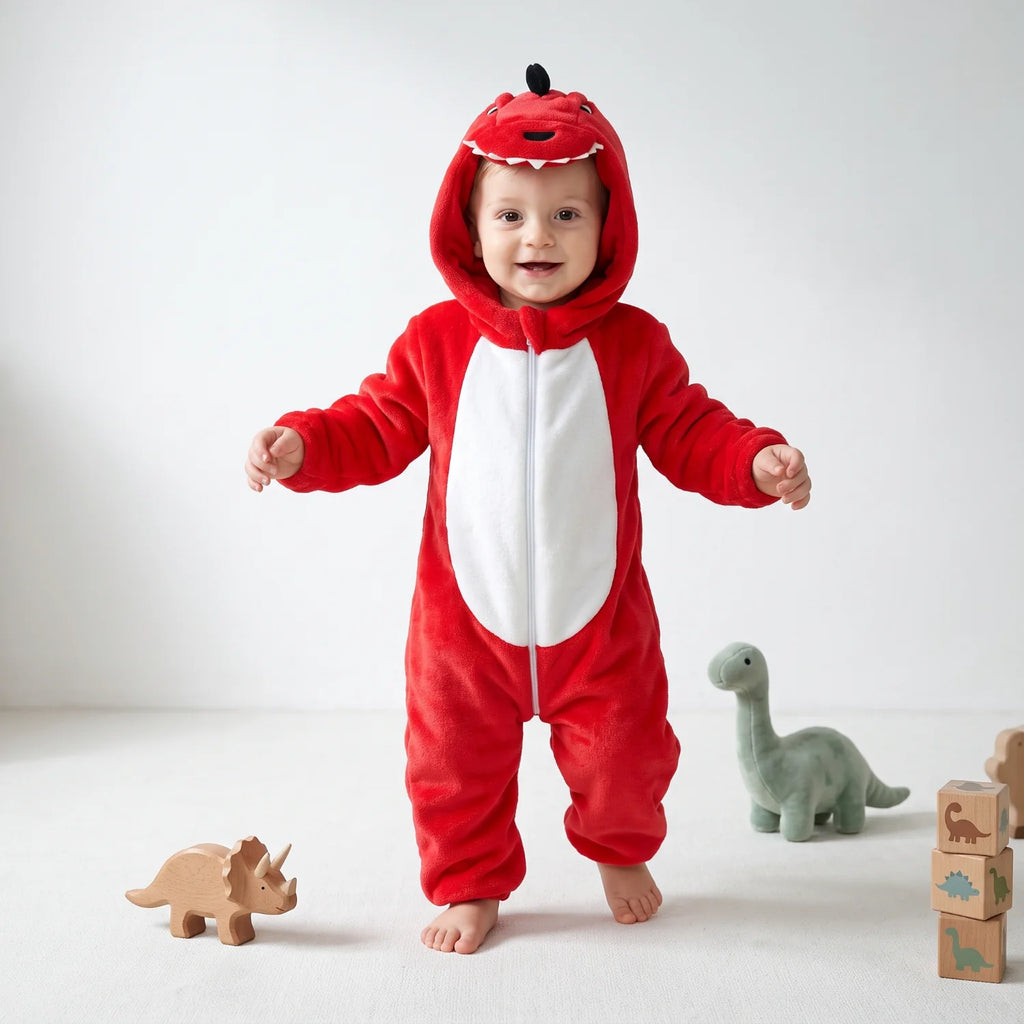 Dětský flísový overal s dinosaurem, celopropínací zip, měkký flanelový fleece, ideální 9