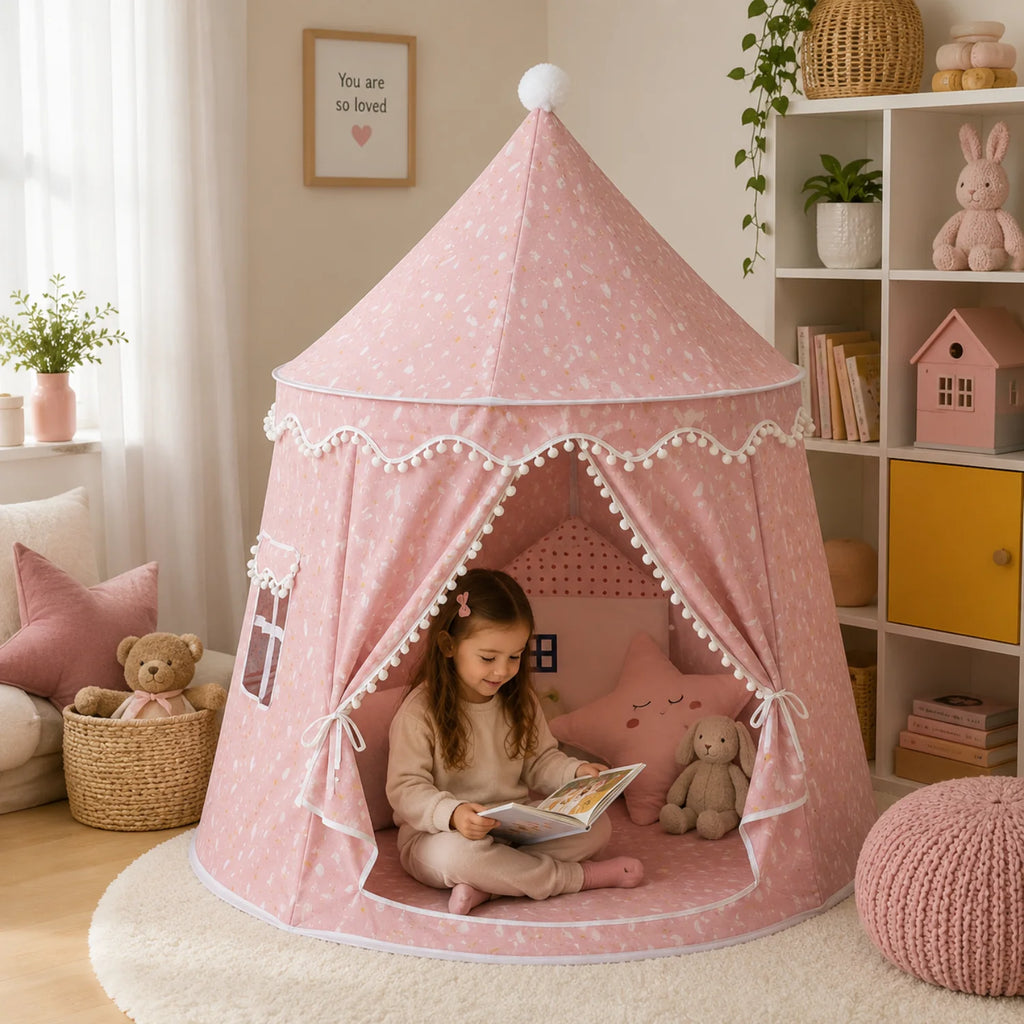 Dětský stan teepee pro hraní a relaxaci, skládací design s pastelovými barvami, vyrobený 10