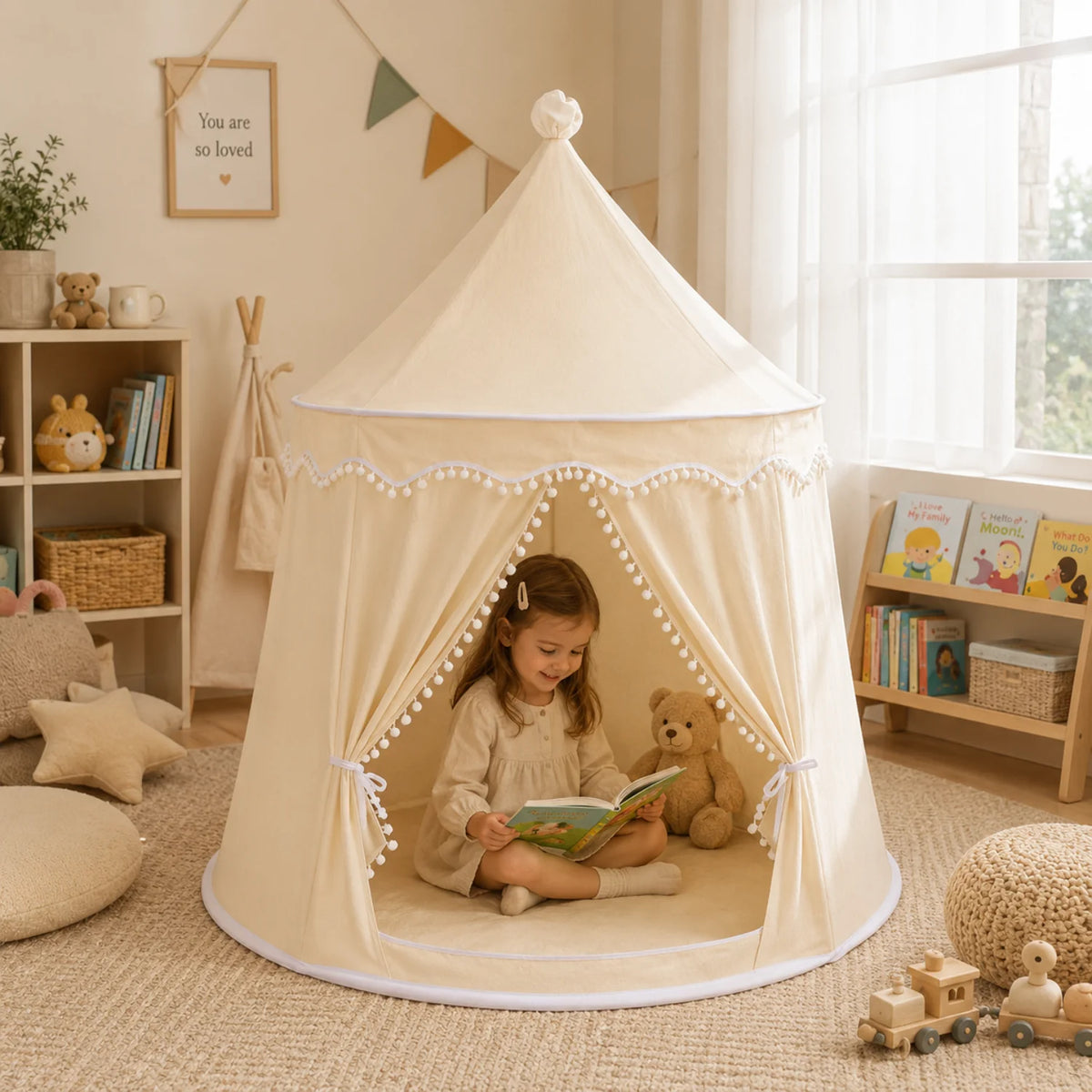 Dětský stan teepee pro hraní a relaxaci, skládací design s pastelovými barvami, vyrobený 11