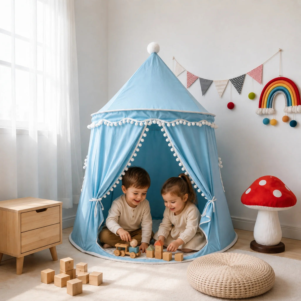 Dětský stan teepee pro hraní a relaxaci, skládací design s pastelovými barvami, vyrobený 13
