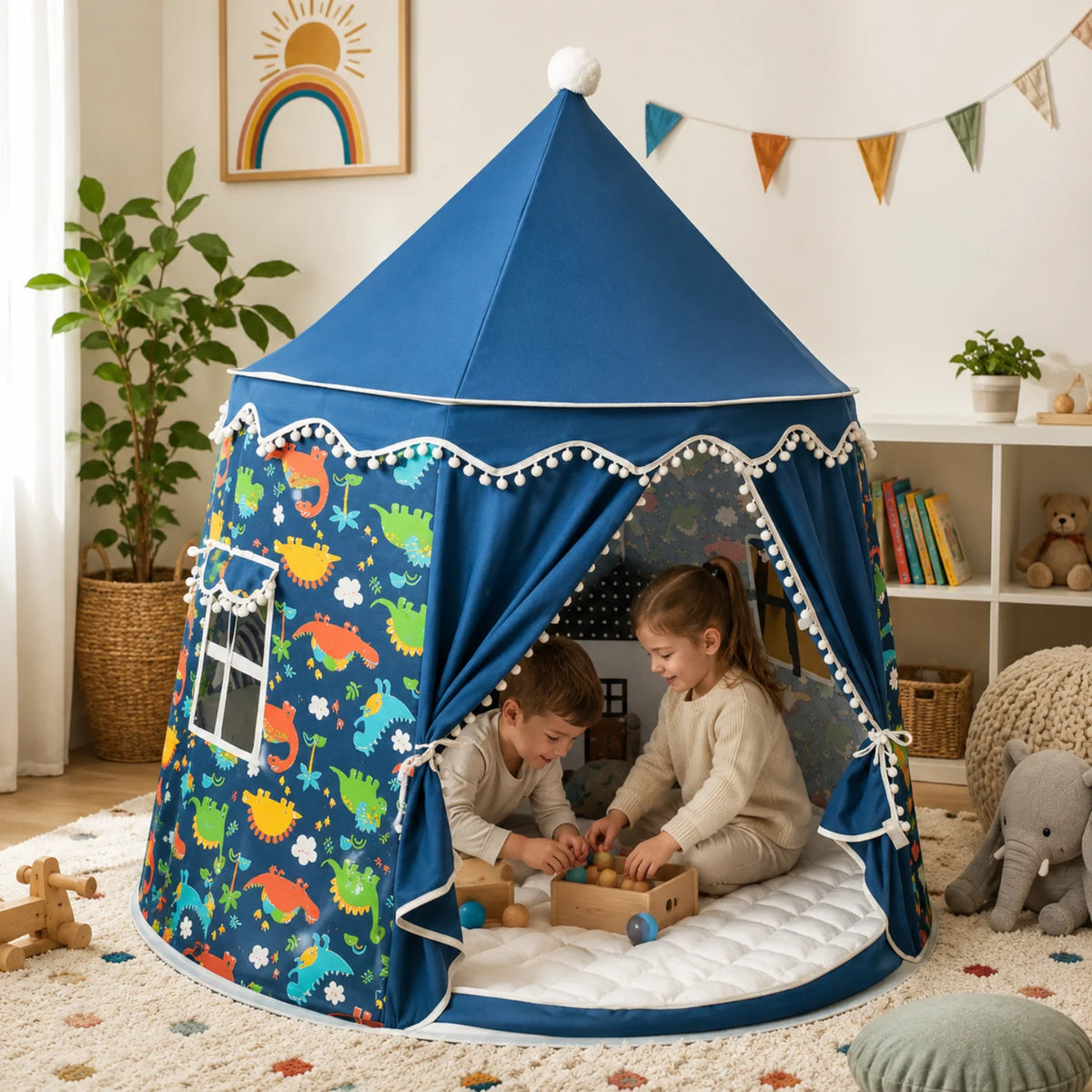 Dětský stan teepee pro hraní a relaxaci, skládací design s pastelovými barvami, vyrobený 4