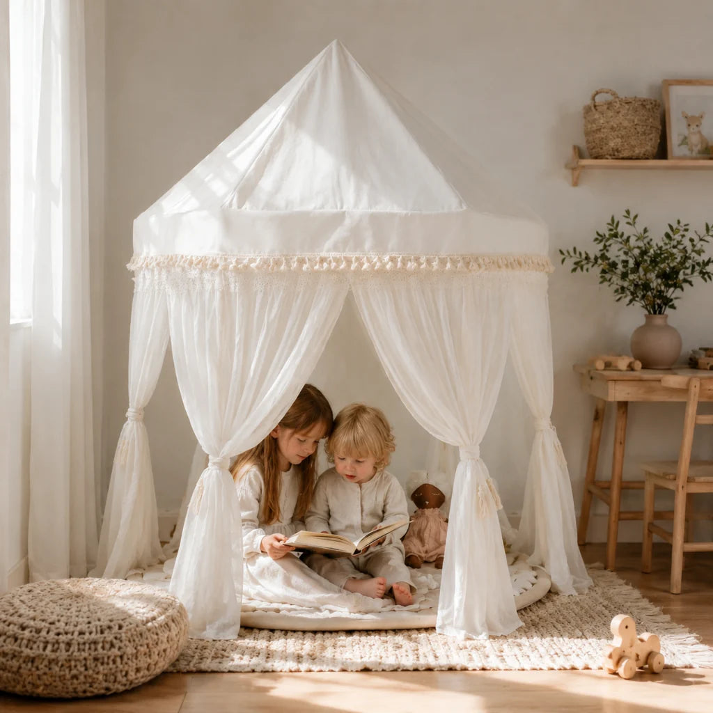 Dětský stan teepee s rolovacími stěnami a dřevěným rámem v boho stylu, vy 0