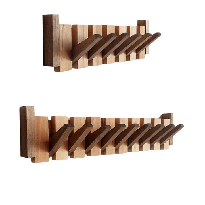 Dřevěný nástěnný věšák na kabáty s elegantními skládacími háčky, vyro 7