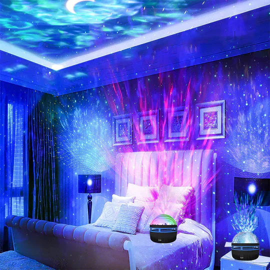 Dvoubarevná projektorová lampa Aurora Borealis s hudbou – 14 barev a 31 efektů, dálkové ovládání součástí balení, ideální pro interiérový design 1