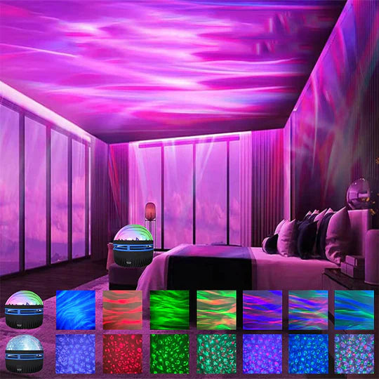 Dvoubarevná projektorová lampa Aurora Borealis s hudbou – 14 barev a 31 efektů, dálkové ovládání součástí balení, ideální pro interiérový design 3