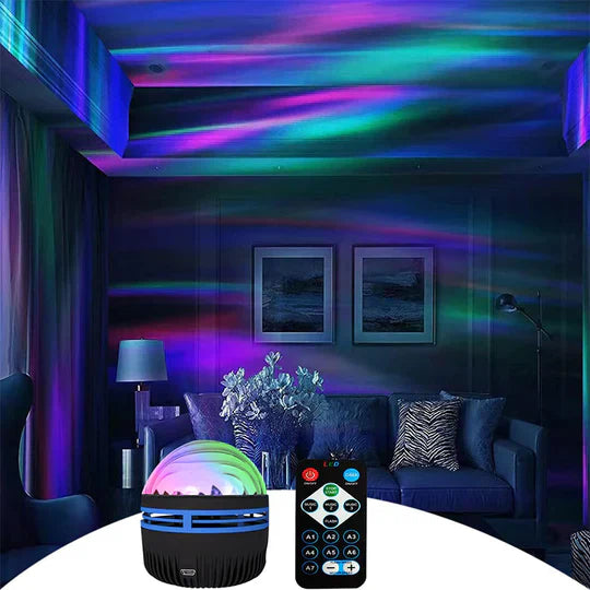 Dvoubarevná projektorová lampa Aurora Borealis s hudbou – 14 barev a 31 efektů, dálkové ovládání součástí balení, ideální pro interiérový design 4