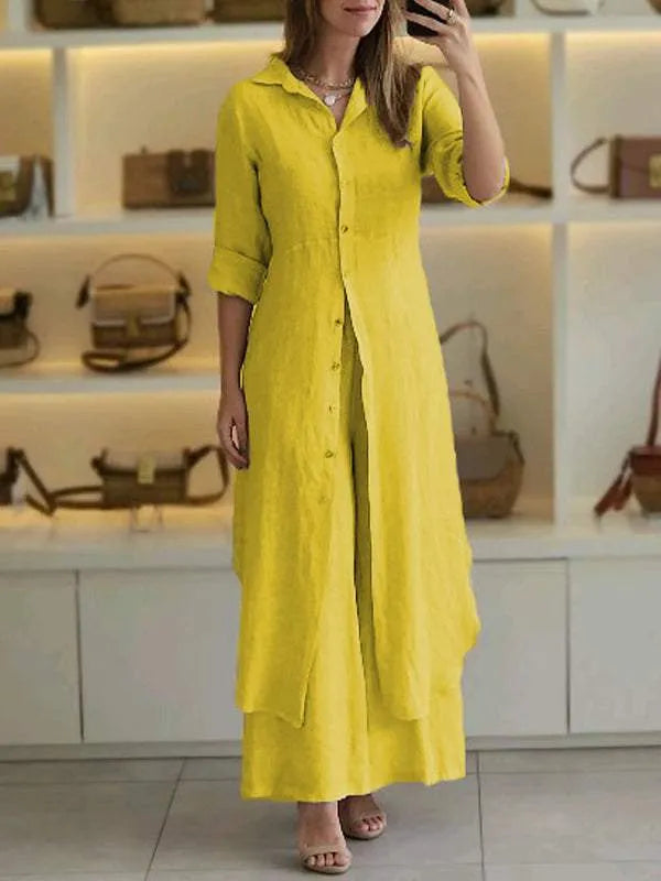 Dvoudílná lněná souprava volného střihu – prodyšný ležérní outfit pro ženy 2