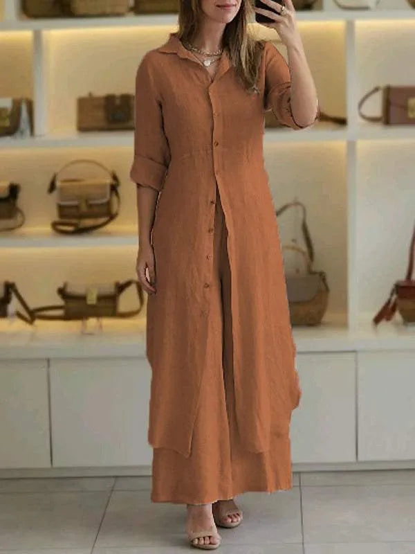 Dvoudílná lněná souprava volného střihu – prodyšný ležérní outfit pro ženy 4