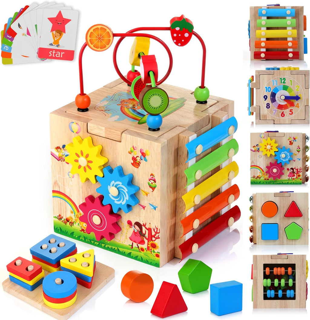 Elegantní Montessori aktivitní kostka 8 v 1 pro vývoj a hraní batolat 1
