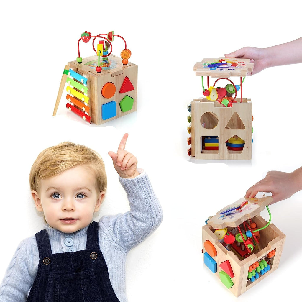 Elegantní Montessori aktivitní kostka 8 v 1 pro vývoj a hraní batolat 2