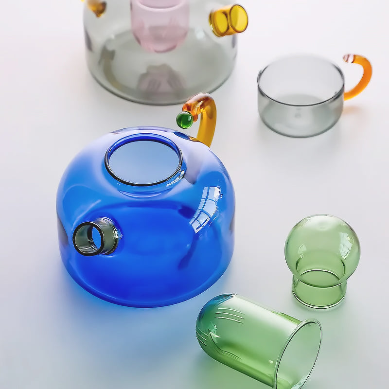 Elegantní borosilikátová čajová sada s jedinečným designem a zářivými barvami - vhodná do myčky nádobí, hrnek 80 ml, konvice 400 ml 1