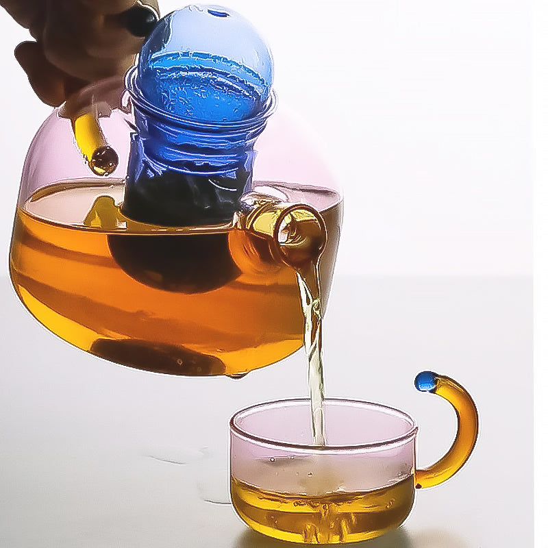 Elegantní borosilikátová čajová sada s jedinečným designem a zářivými barvami - vhodná do myčky nádobí, hrnek 80 ml, konvice 400 ml 4