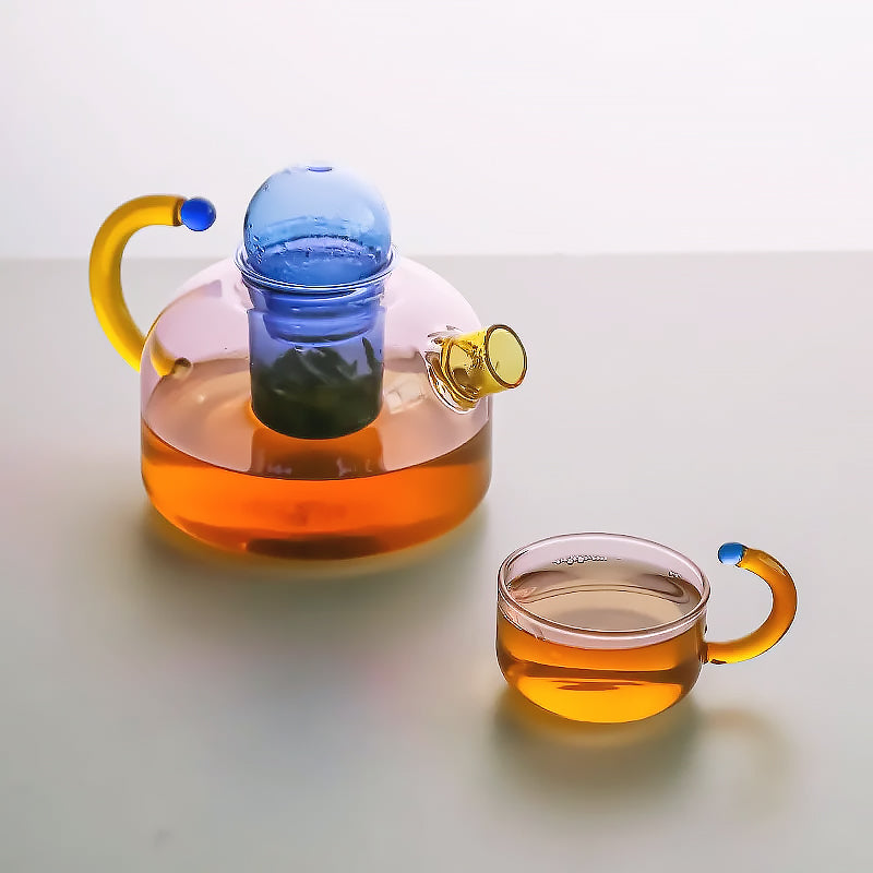 Elegantní borosilikátová čajová sada s jedinečným designem a zářivými barvami - vhodná do myčky nádobí, hrnek 80 ml, konvice 400 ml 5