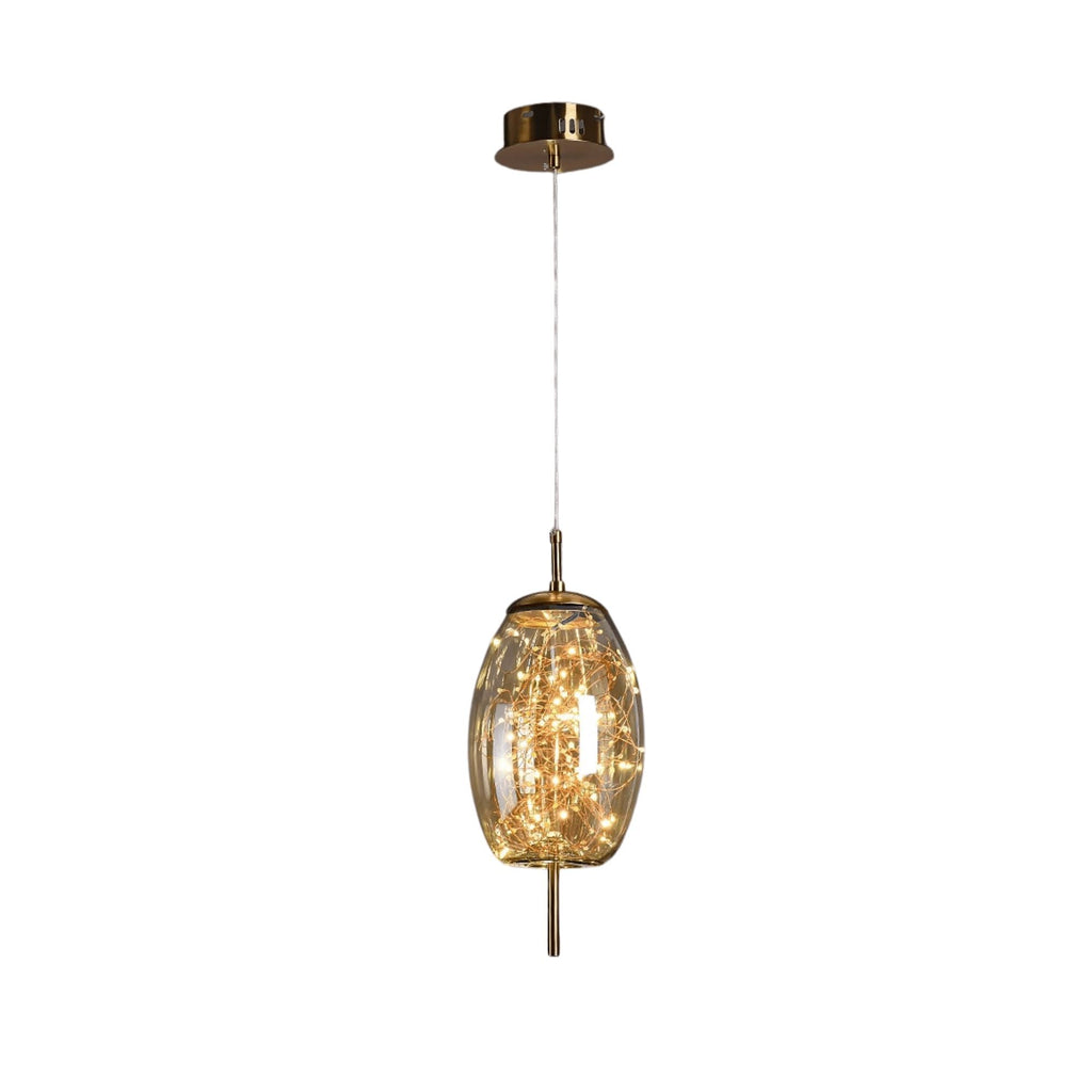 Elegantní závěsná lampa se skleněným stínidlem a motivem víly 6