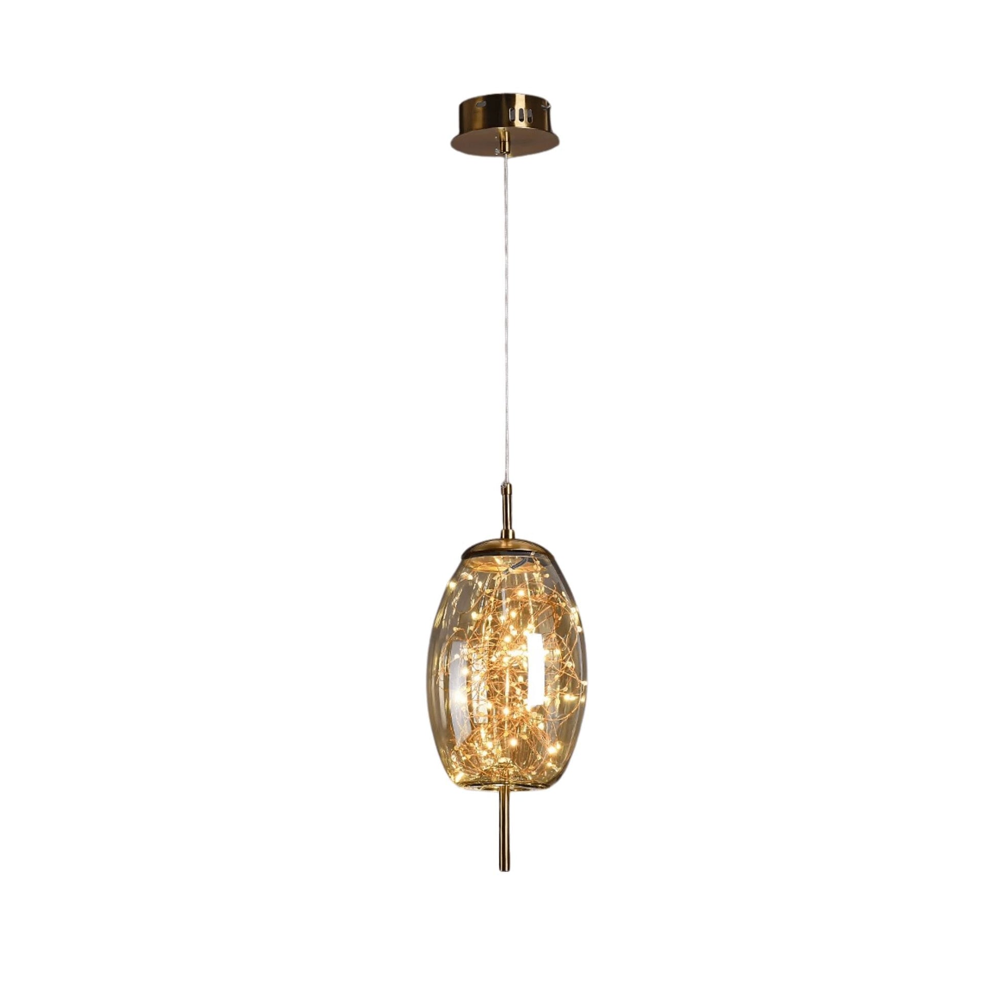 Elegantní závěsná lampa se skleněným stínidlem a motivem víly 6