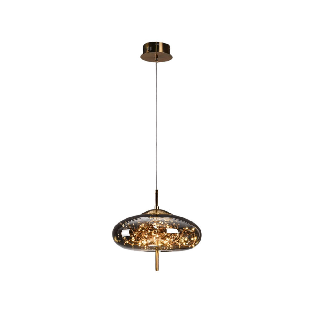 Elegantní závěsná lampa se skleněným stínidlem a motivem víly 7