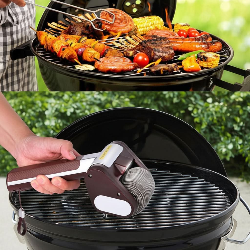 Elektrický kartáč na grilování s nerezovým válečkem, ideální pro efektivní čištění grilů a 2
