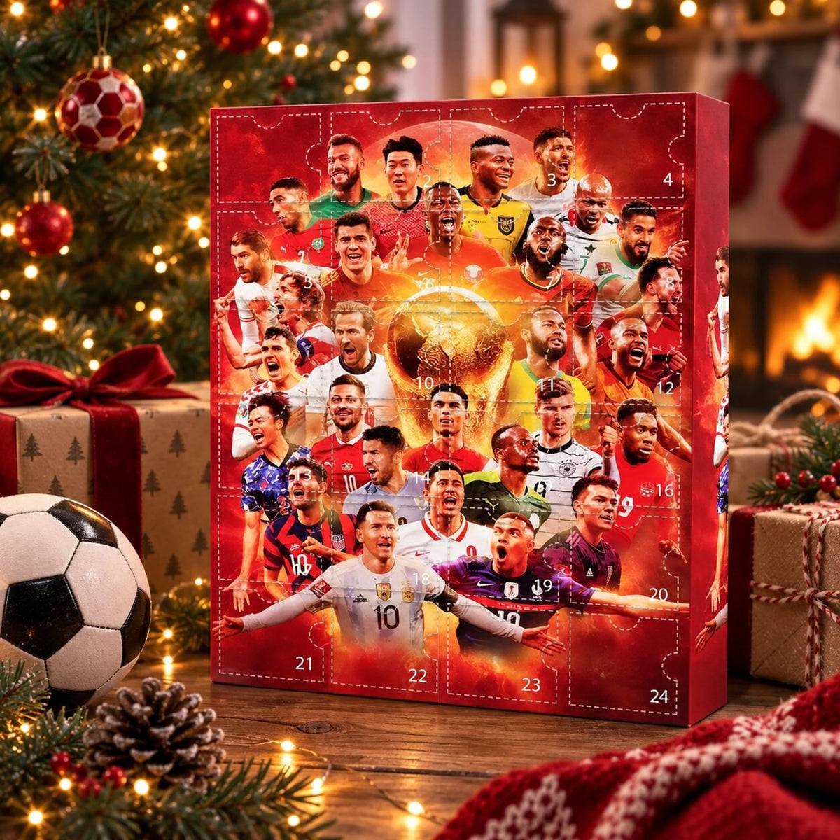 Fotbalový adventní kalendář pro děti s 24 překvapeními v kartonovém designu, ideální pro váno 1