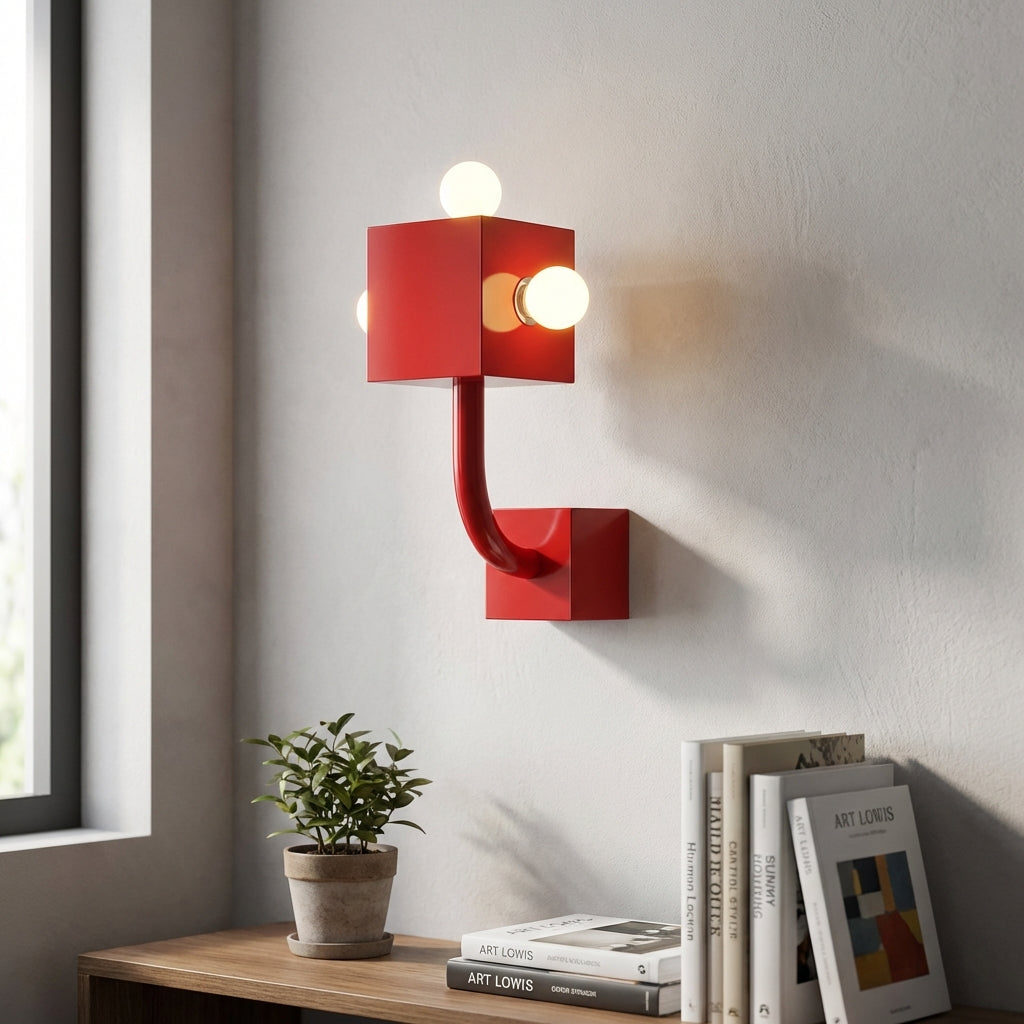 Geometrická nástěnná lampa s teplým světlem - kovová nástěnná lampa v červené barvě 0