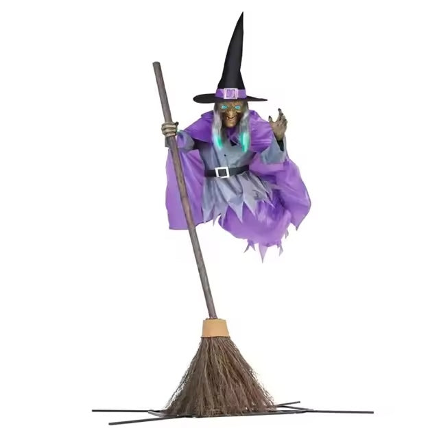 Halloweenská zahradní dekorace s létající čarodějnicí o výšce 180 cm, vyrobená 0