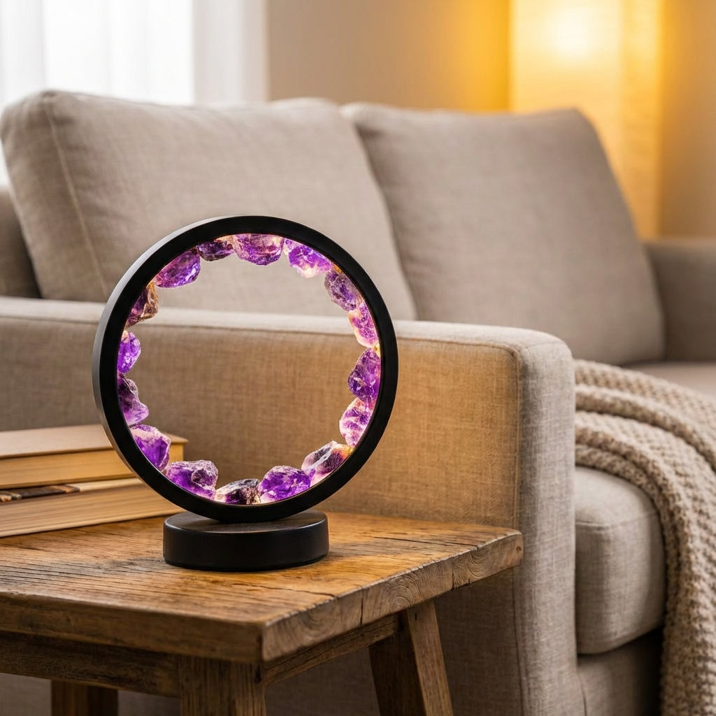 Halo lampa s nastavitelným osvětlením – Ručně vyrobená kulatá lampa pro meditaci a relaxaci – 30 režimů, 18 cm x 22 cm 0