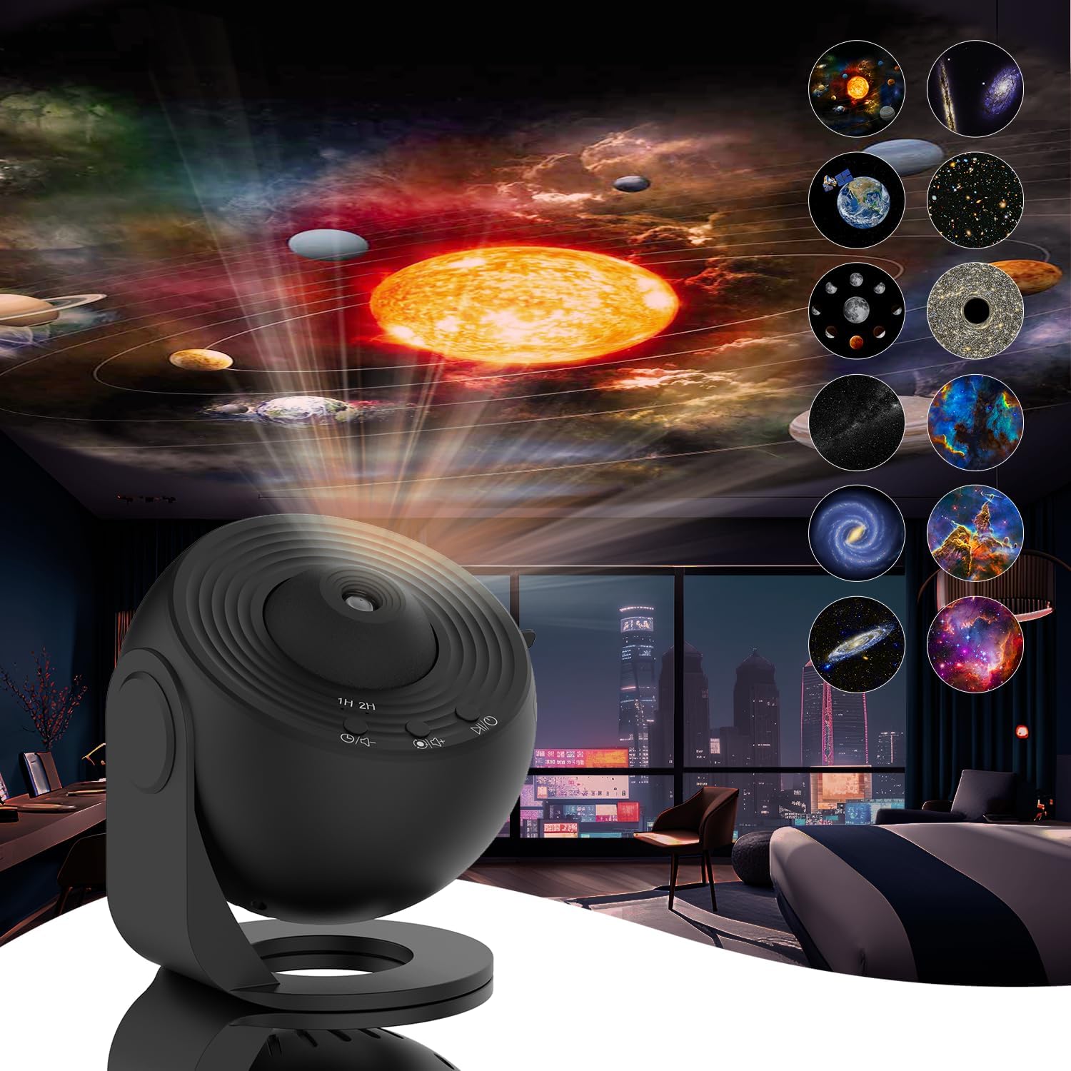 Hvězdný projektor s rotací 360° a 12 efekty pro vytvoření útulné atmosféry v ložnici - HD projekce s nastavitelným ostřením 1