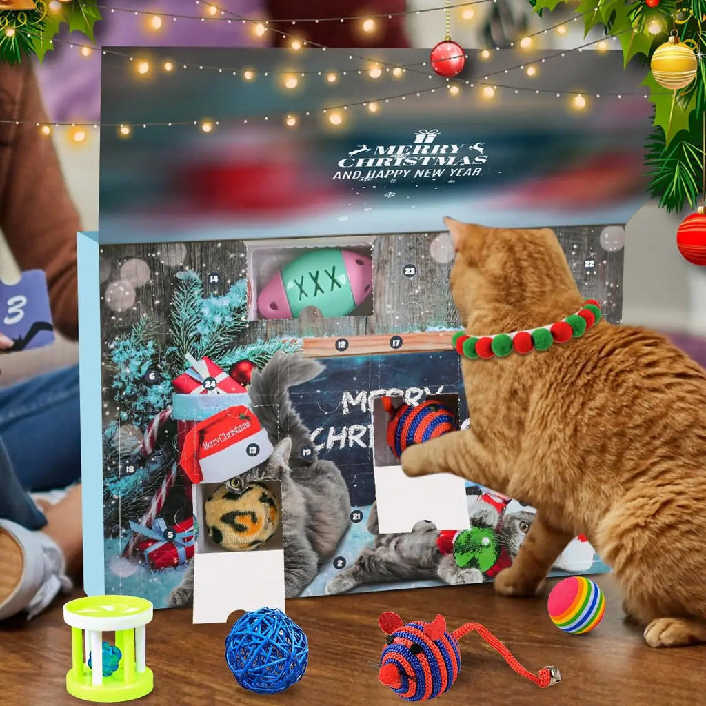 Interaktivní adventní kalendář pro kočky na rok 2025 s imitací myší a zvonečky - Hračky pro kočky a domácí kočky 4