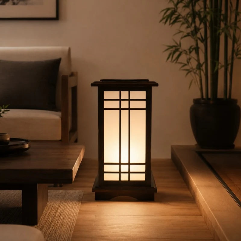 Japonská lampa Shoji s dřevěným rámem a LED osvětlením, moderní design pro vytvoření tepl 0