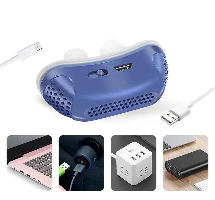 Kompaktní mikro CPAP přístroj pro spánkovou apnoe – hypoalergenní silikonový gel, ideální na cesty, nabíjení přes USB 2