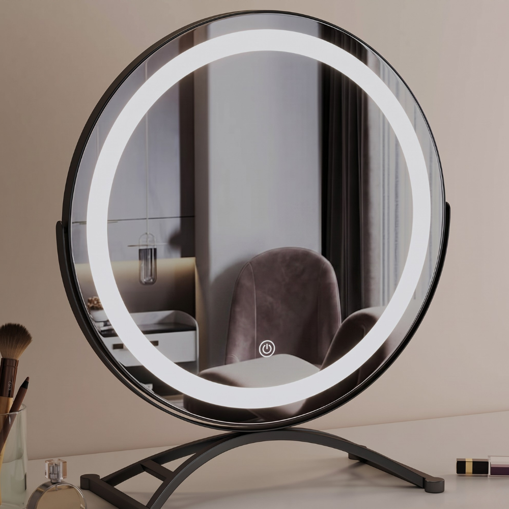 Kosmetické zrcátko s osvětlením a 360° otáčením – chytré dotykové kosmetické zrcátko s tříbarevným osvětlením 3